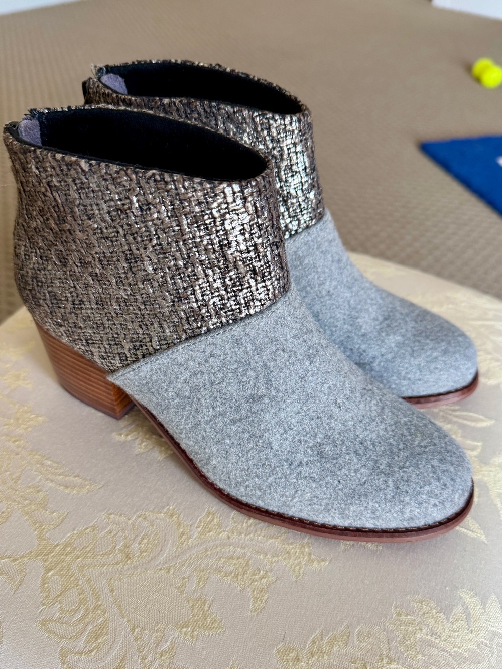 Toms Women's Gray Felt and Metallic Ankle Boots